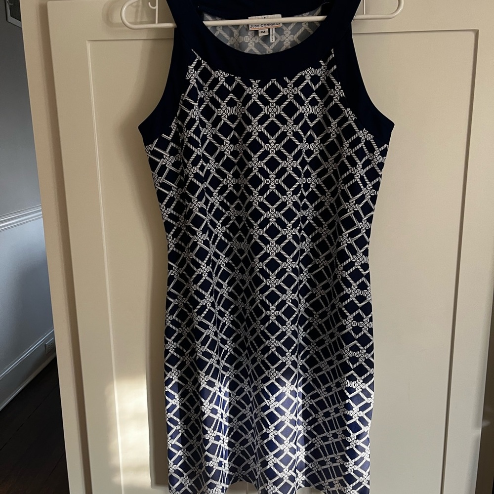 Jude Connally Navy and White Geometric Mini Dress
